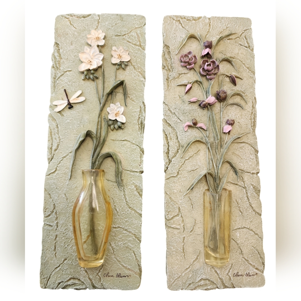 Rare Find Signed Vintage Cheri Blum 3D Resin Wall Art Plaques Flowers in…